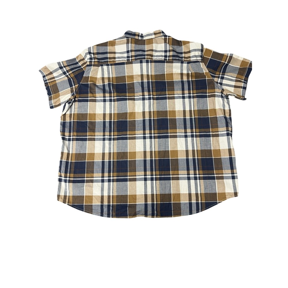 Mutual Weave Men's 4XLT Plaid Button Up Shirt Blue Cotton Short Sleeve‎ Big Tall